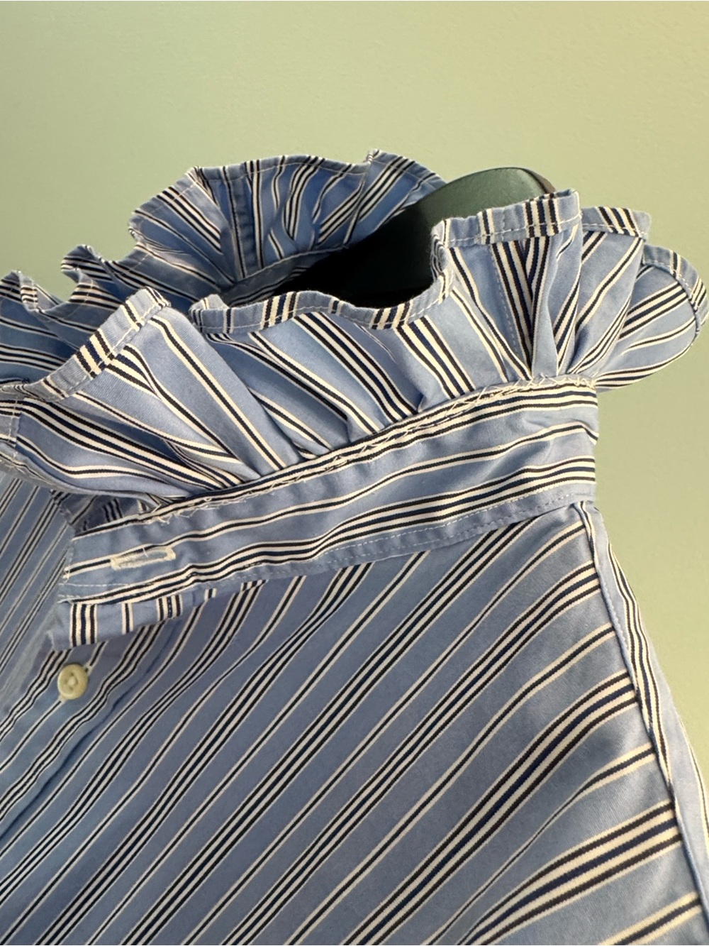 Reimagined RLauren Blue/White/navyStriped Ruffle-Collar Button-Down Shirt - Picture 3 of 7